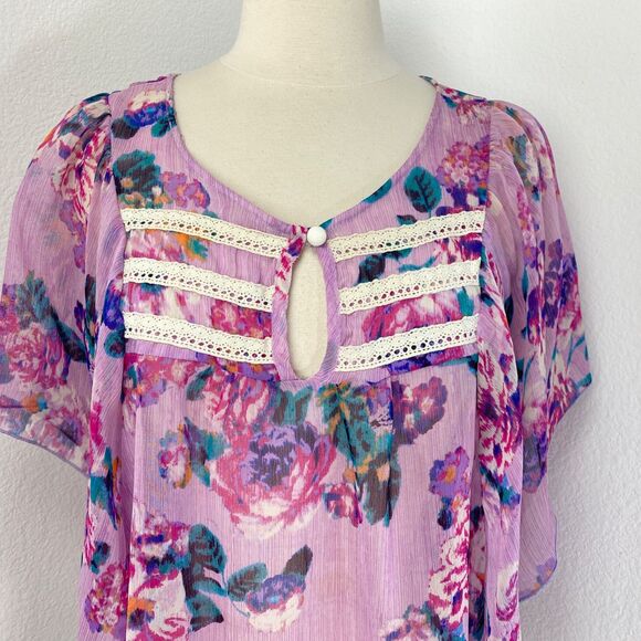 Julies Closet Lavender Chiffon Sheer Blouse Med Batwings Whimsy Fairy Boho Angel - Picture 2 of 11